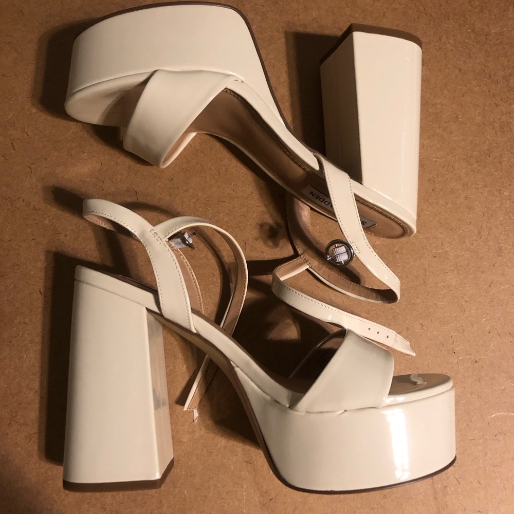 Steve Madden Jolie bone patent platform heels cream